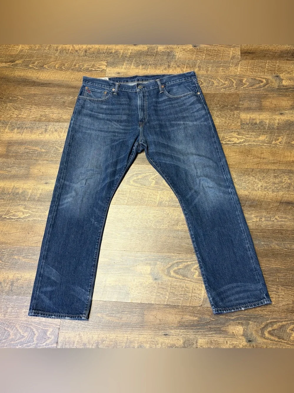 Polo Ralph Lauren Hampton Straight Jeans Men 38x30 Blue Denim Whiskered Distress